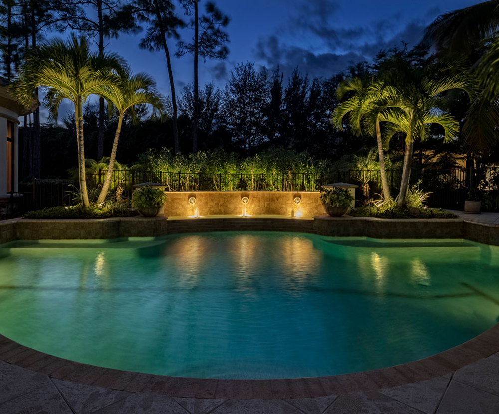 Pool area lighting with tiki